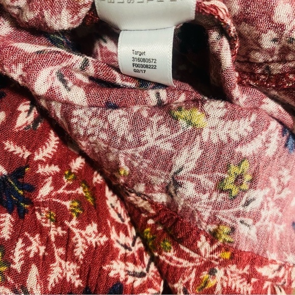 Knox Rose Peasant Top Balloon Sleeves Burgundy Multi Color Floral Print Large - Picture 9 of 9